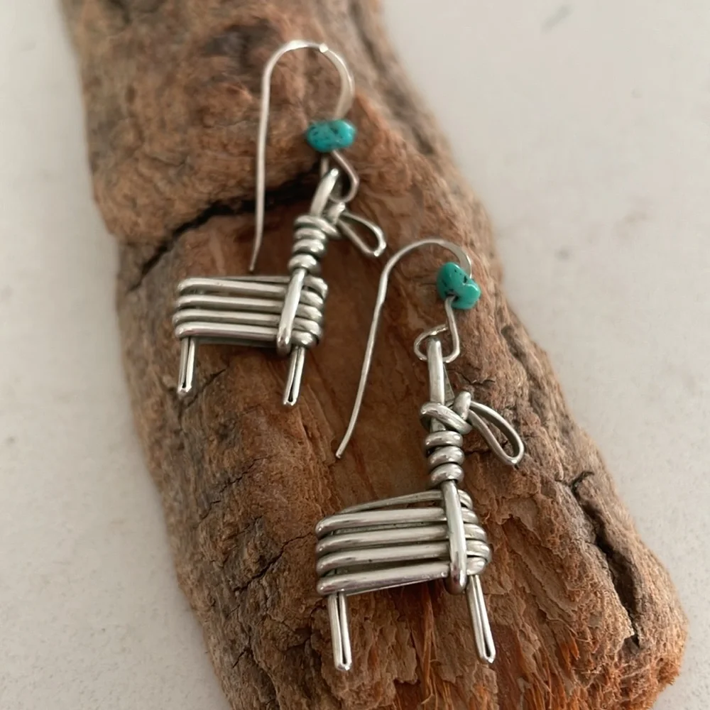 Native American Sterling Silver Split Twig Figurine & Sleeping Beauty Earrings